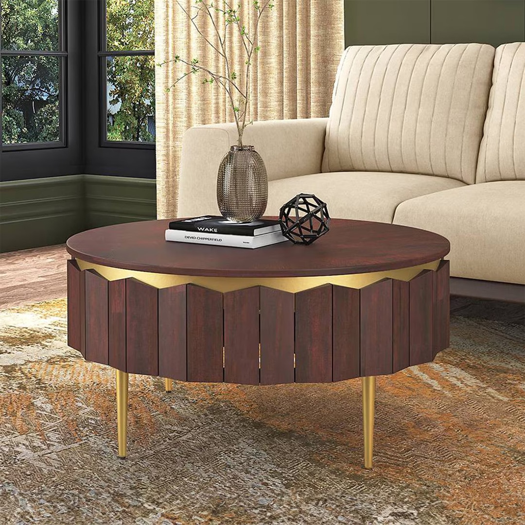 Keoni Round Solid Wood Coffee Table In Claret Mahogany Finish