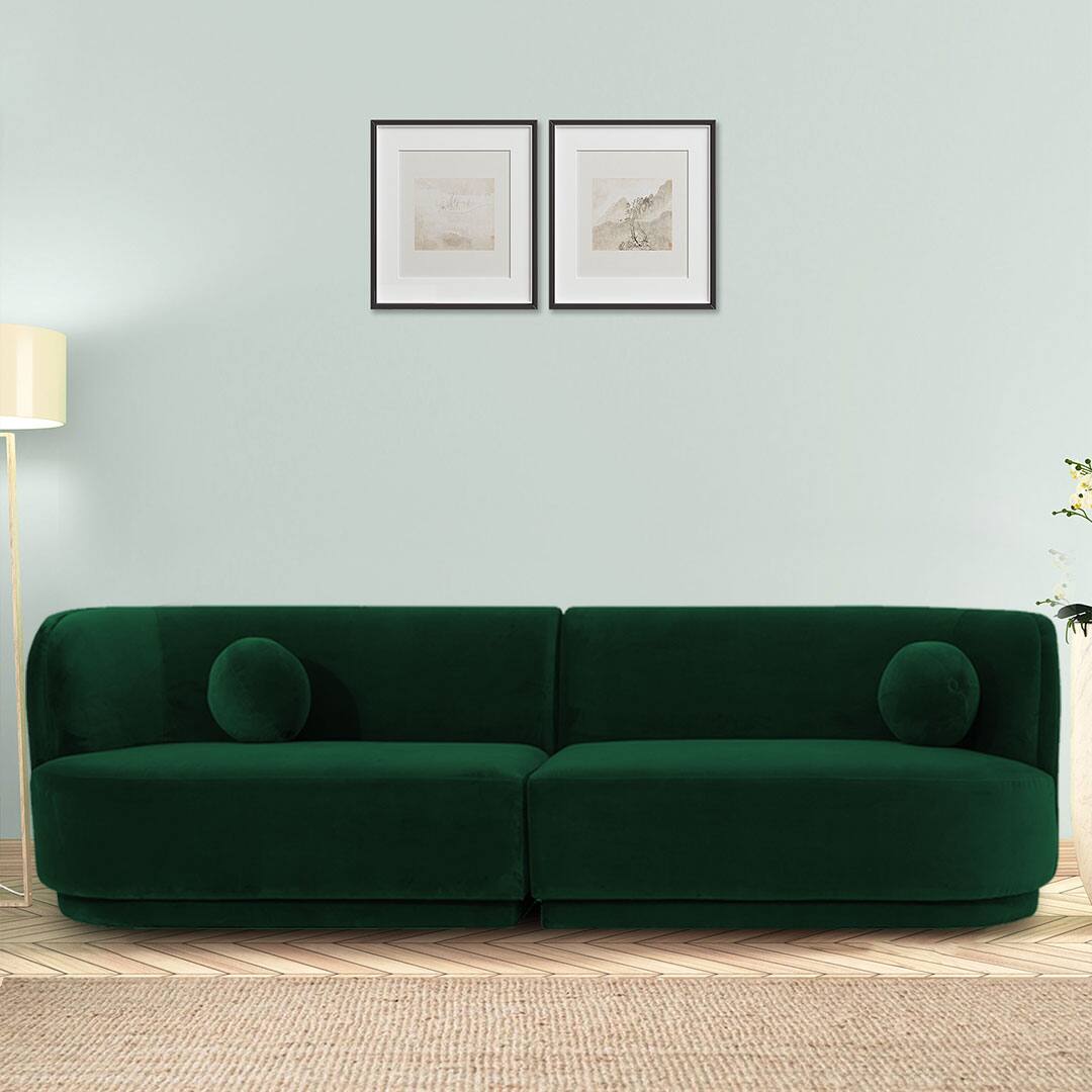 Izza Velvet 4 Seater Sofa in Green Colour - Home Lifestylez