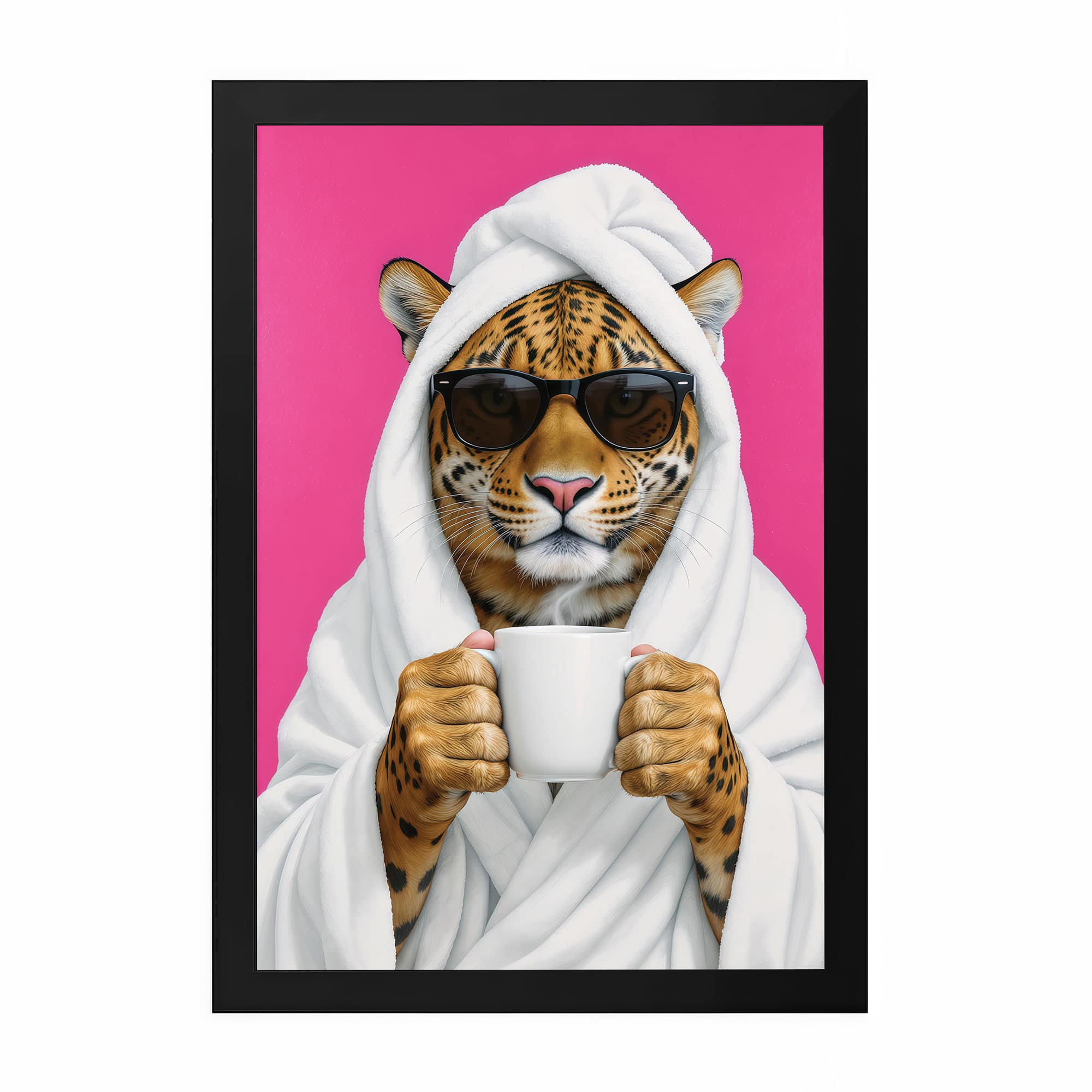 The Castle Decor Cute Leopard Bathrobe Coffee Mug Wall Art 8x12 Inch - The Castle Decor