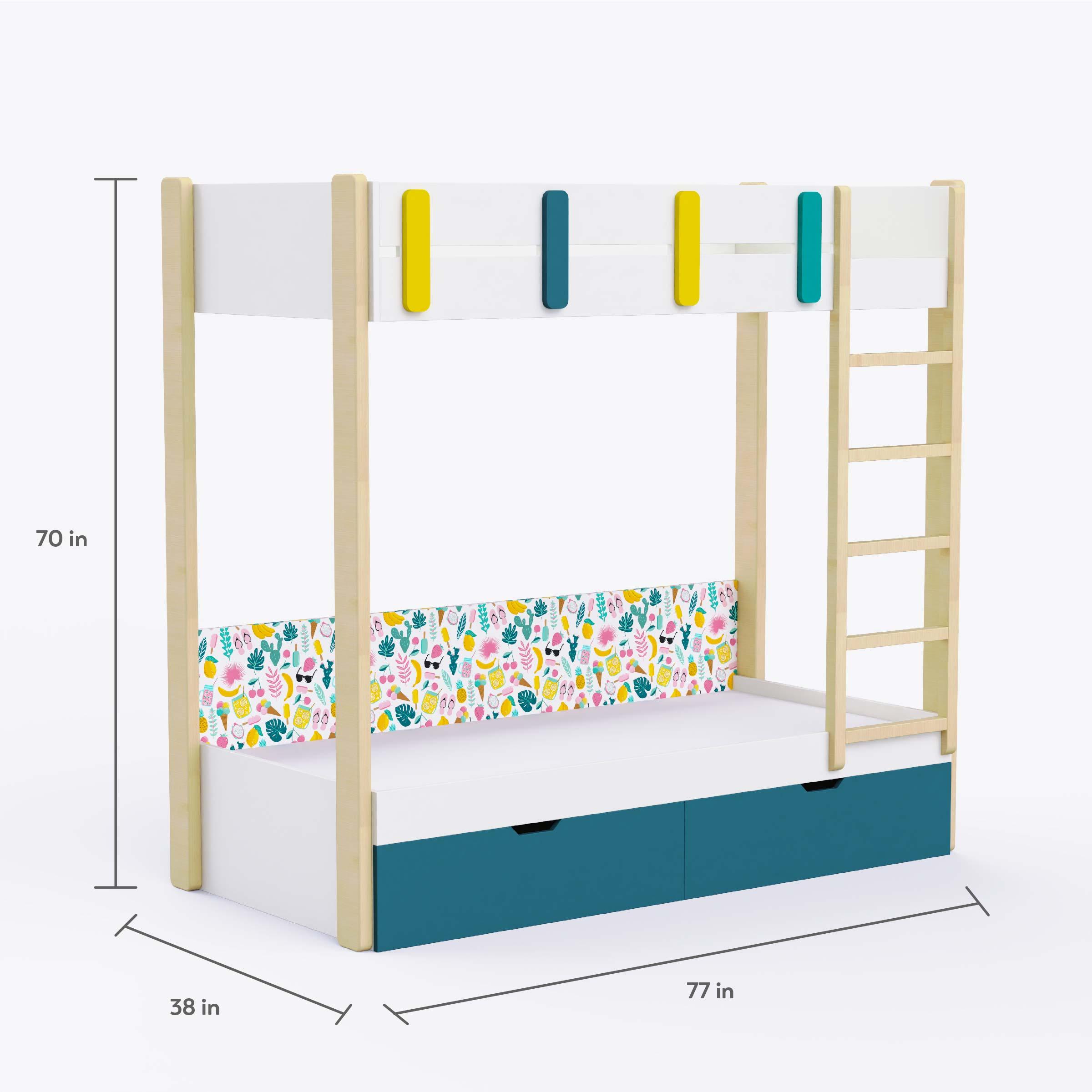 Pine Tree Single Size Bunk Bed In White & Teal Colour