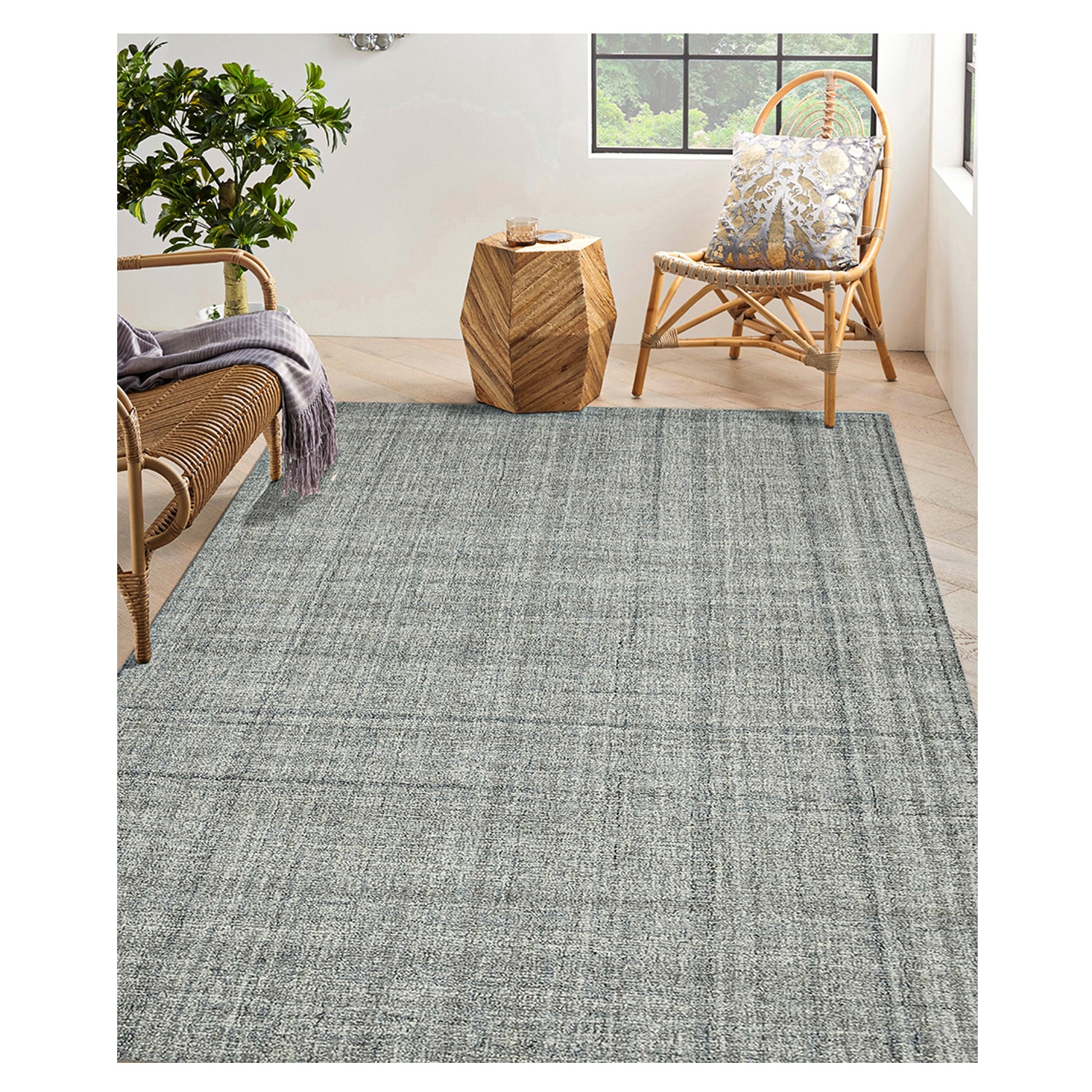 Artemis Sea Blue Solid Hand-Tufted Wool 7.5X5 Feet Carpet