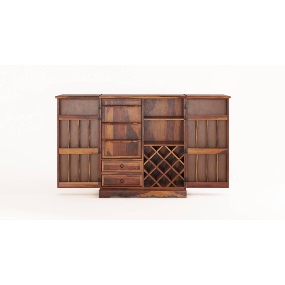 Parquet  Sheesham Wood Bar Cabinet in Honey Oak Finish