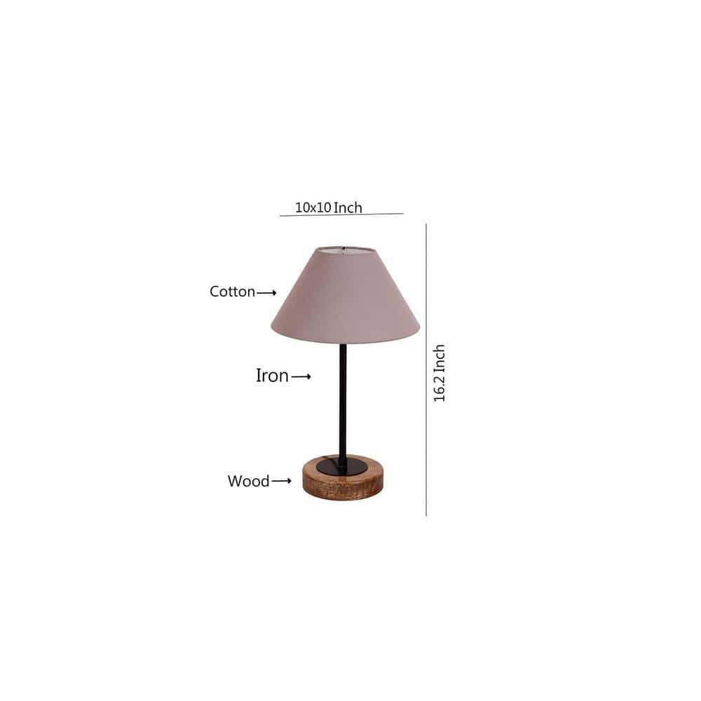 Jeffery Grey Fabric Shade Table Lamp with Natural Wood & Iron Base