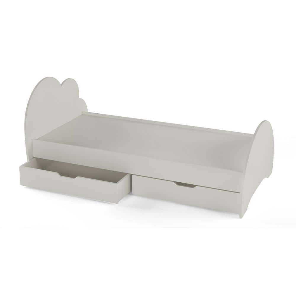 Cloud Tails Engineered Wood Drawer Storage Bed in White Colour