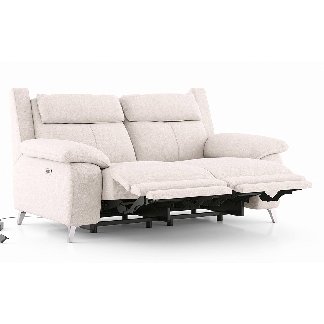Emila Fabric Two Seater Motorized Recliner in Cream Colour