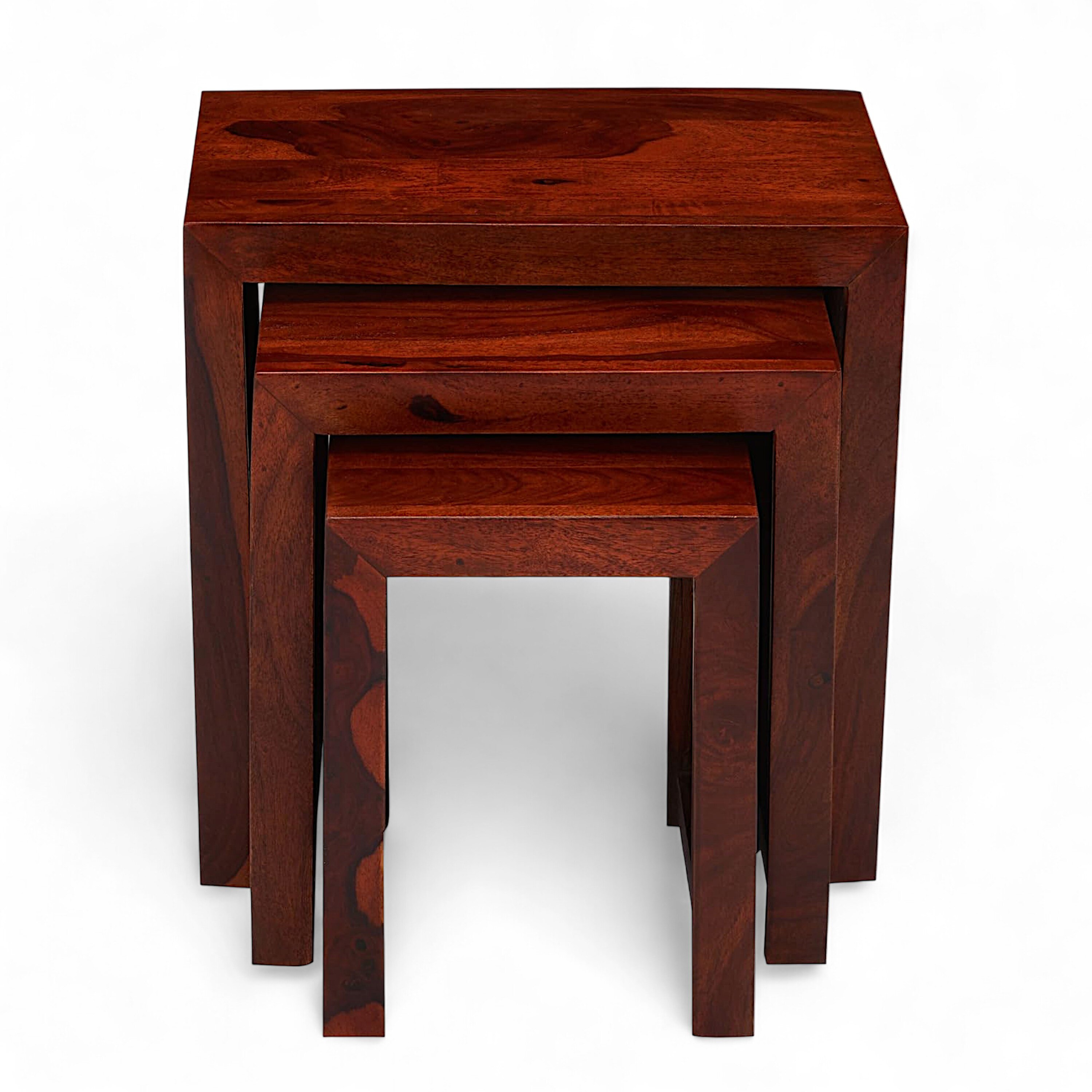 Oakland Sheesham Wood Contemporary Set Of 3 Nesting Tables In Honey Finish