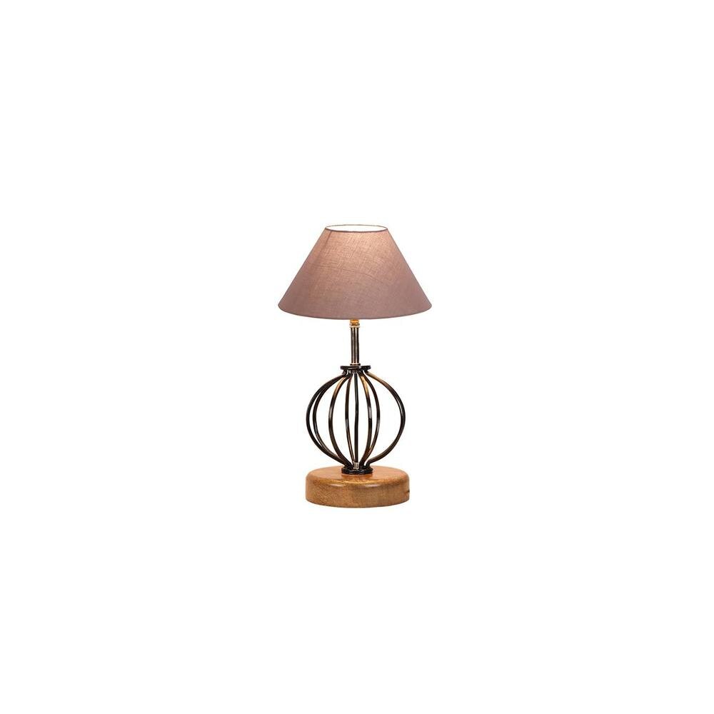 Adriana Grey cotton Table lamp with Wood & Iron Base