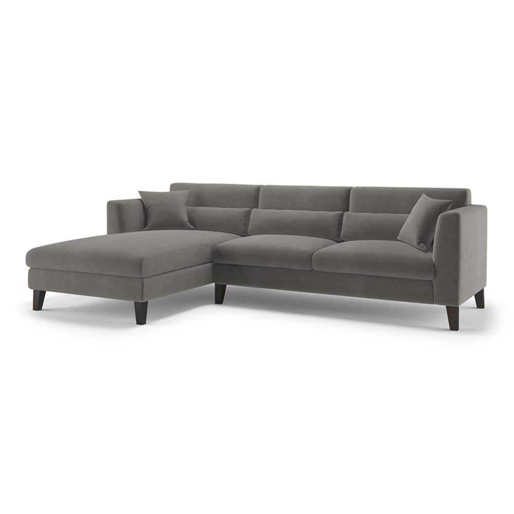 Lewis Sectional Sofa (Colour : Ash Grey Velvet, Cushion : Soft, Seater : Left Aligned 3 Seater + Left Aligned Chaise)