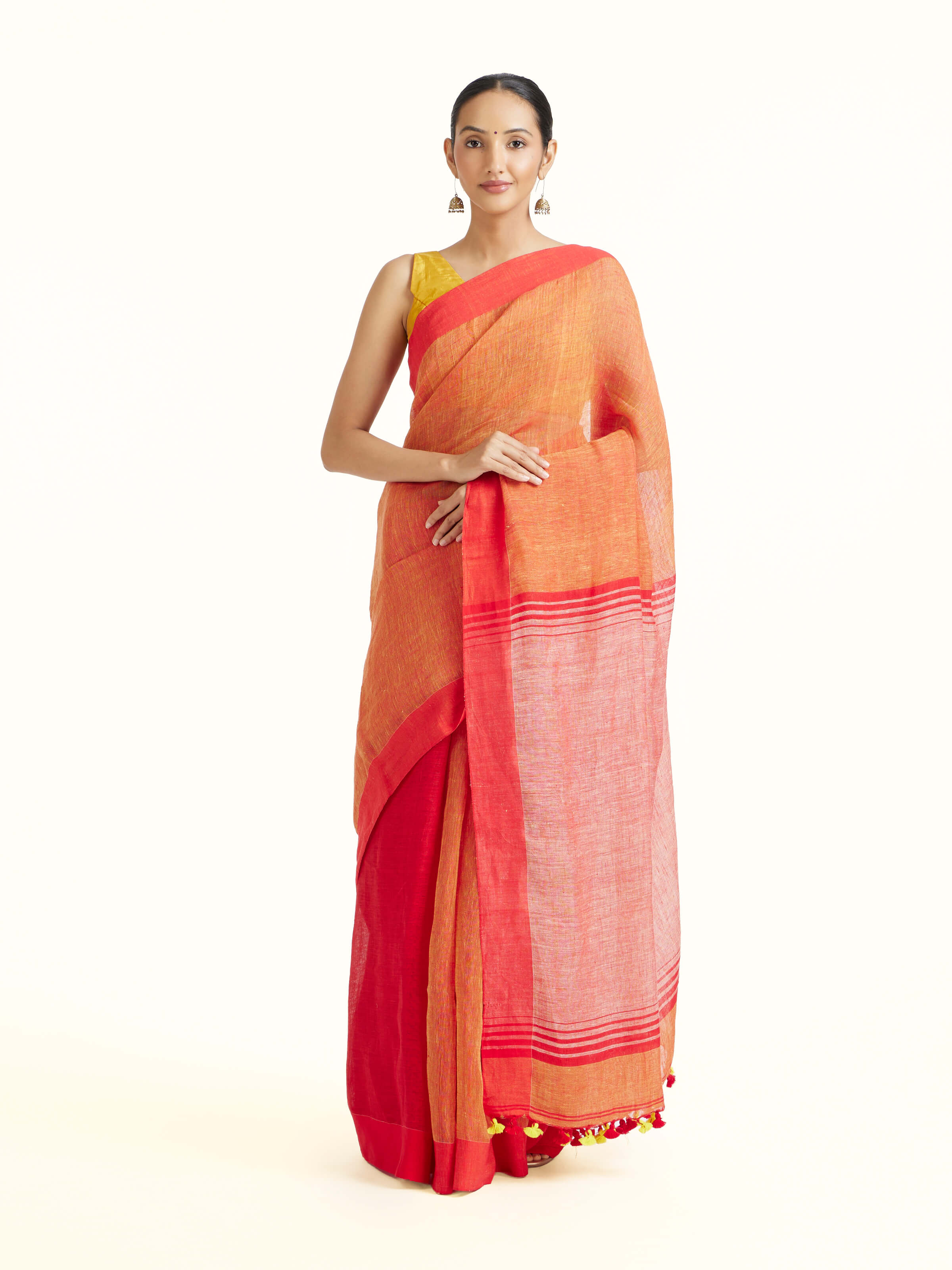 Orange Linen Saree