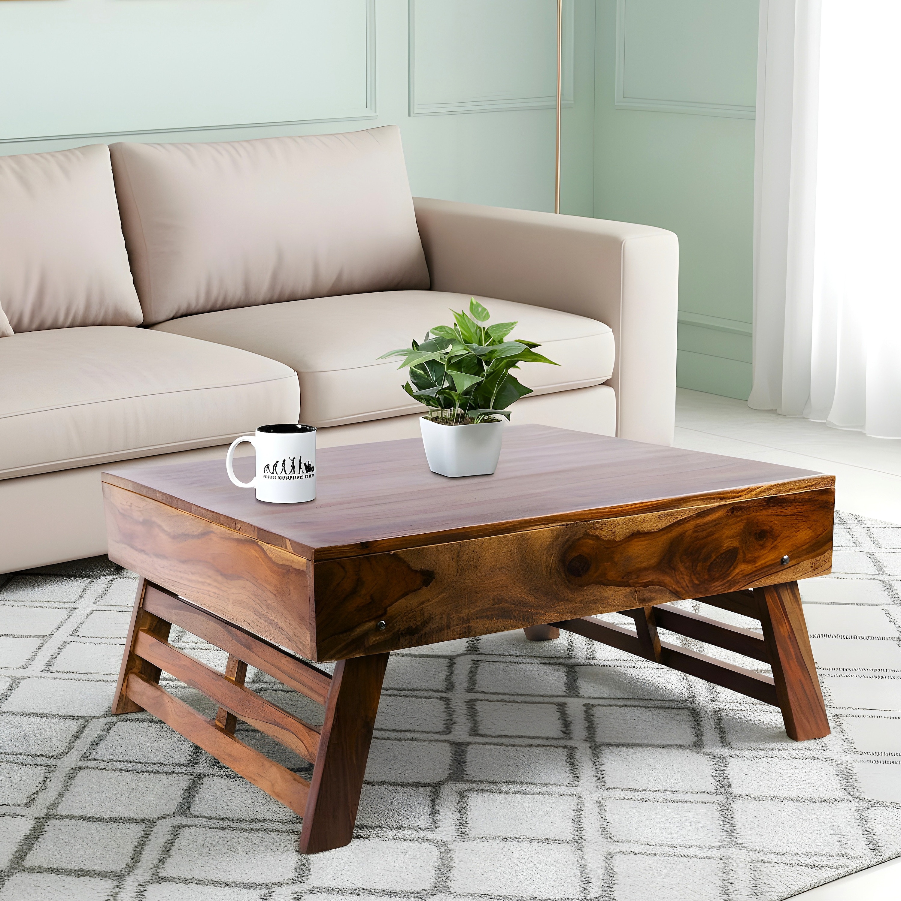 Bradford Sheesham Wood Coffee Table In Teak Finish