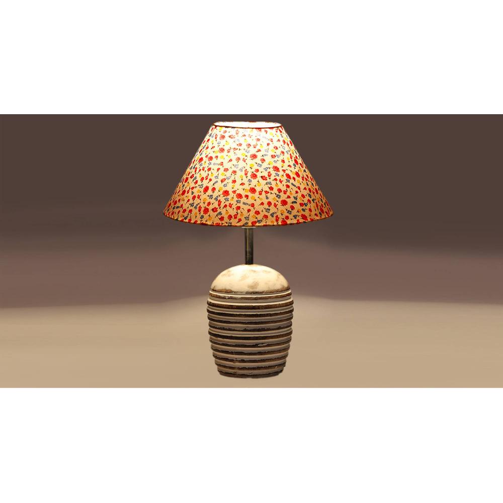 Multicolor cotton with White Brushed Wood Table Lamp -3