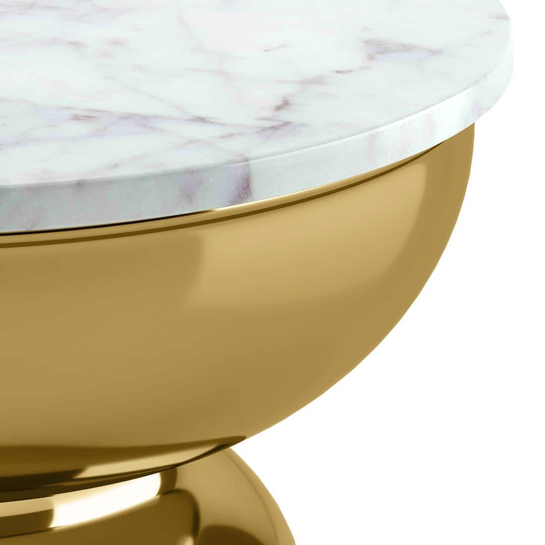 Alaya Round White Marble Top Metal Side Table in Gold finish