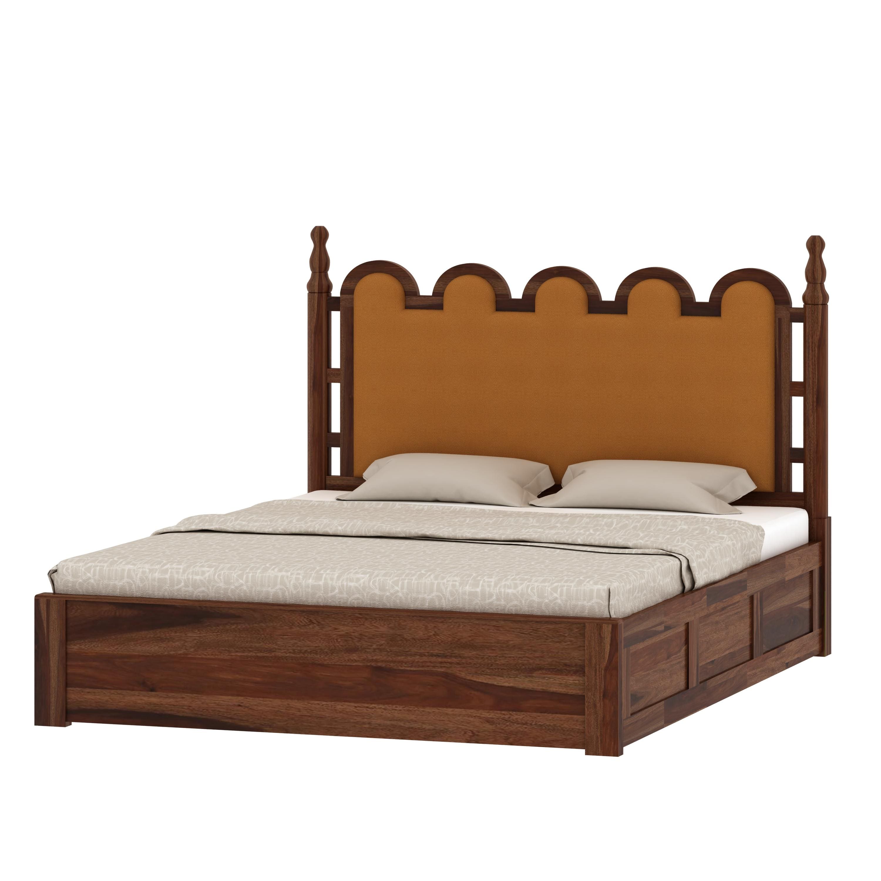 Heritage Sheesham Wood King Size Bed With Box Storage in Provincial Teak Finish