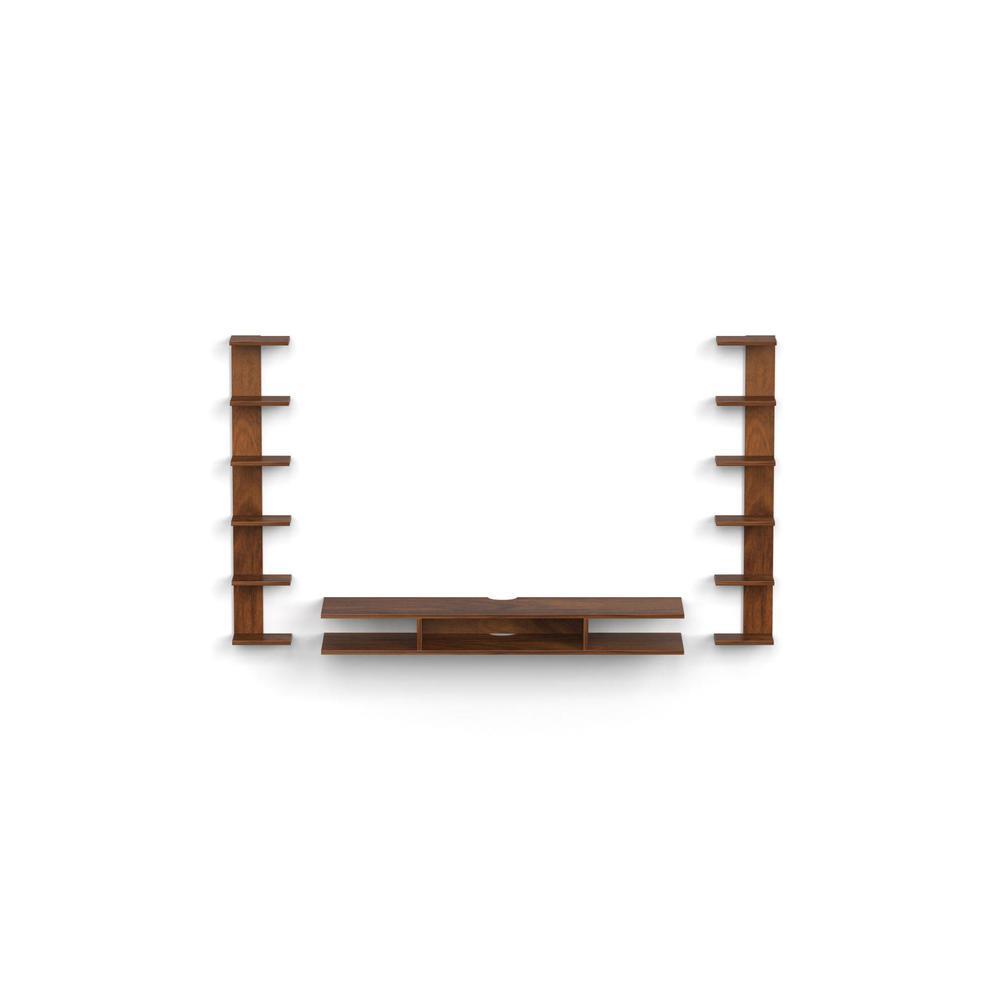Estoye Engineering Wood Wall Mount TV Entertainment Unit Set Top Box Stand/TV Cabinet with Shelves for Books & Décor Display Unit, Ideal for 55” (Brown Maple)