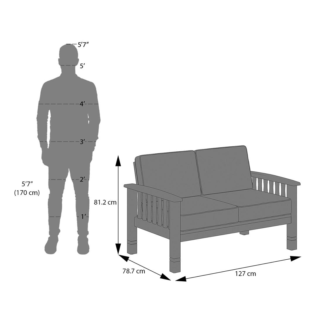 Raynor 2 Seater Wooden Sofa, Finish- Amber Walnut, Fabric- Macadamia Brown