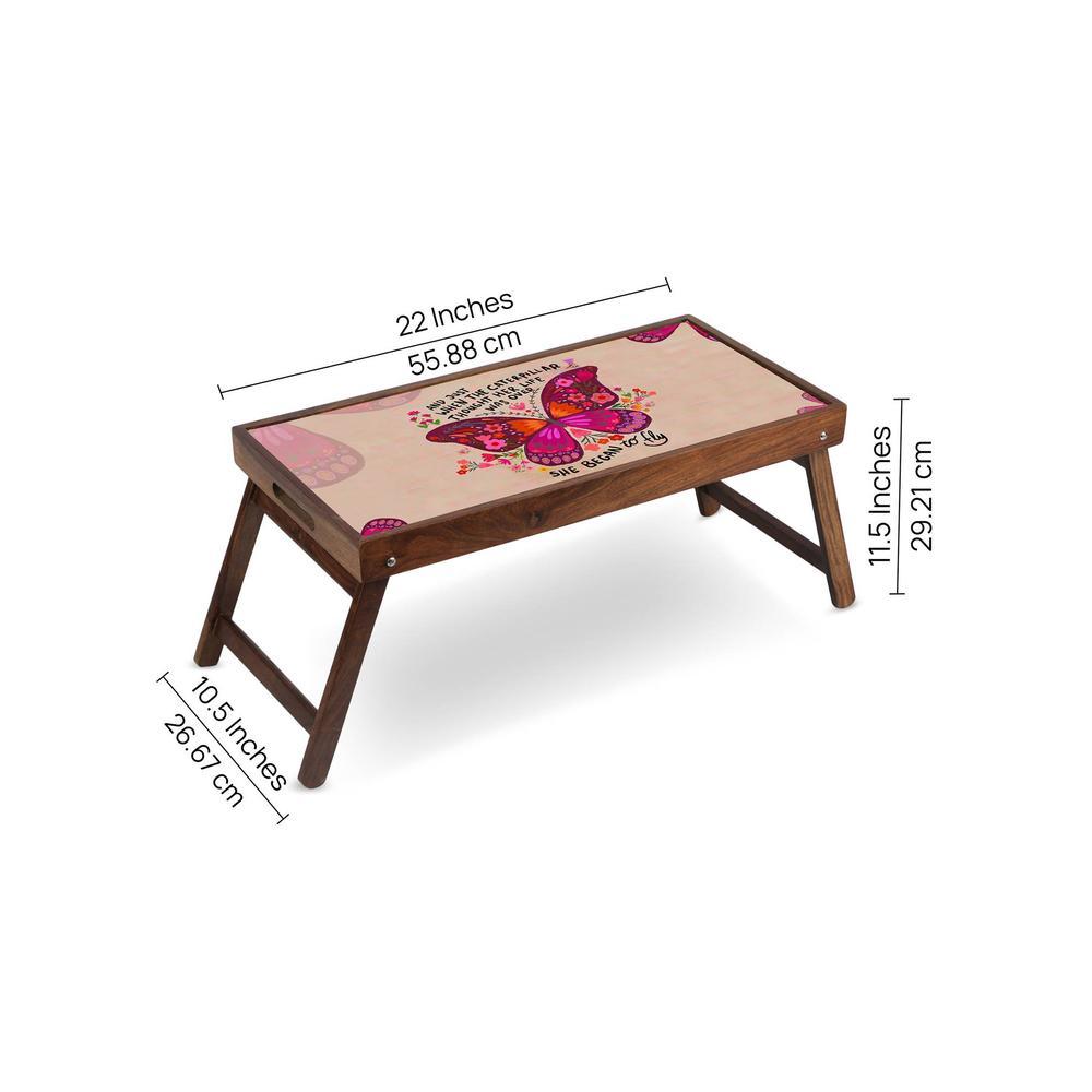 Butterfly Spread Solid Wood Bookshelf and Serving Tray In Multicolour