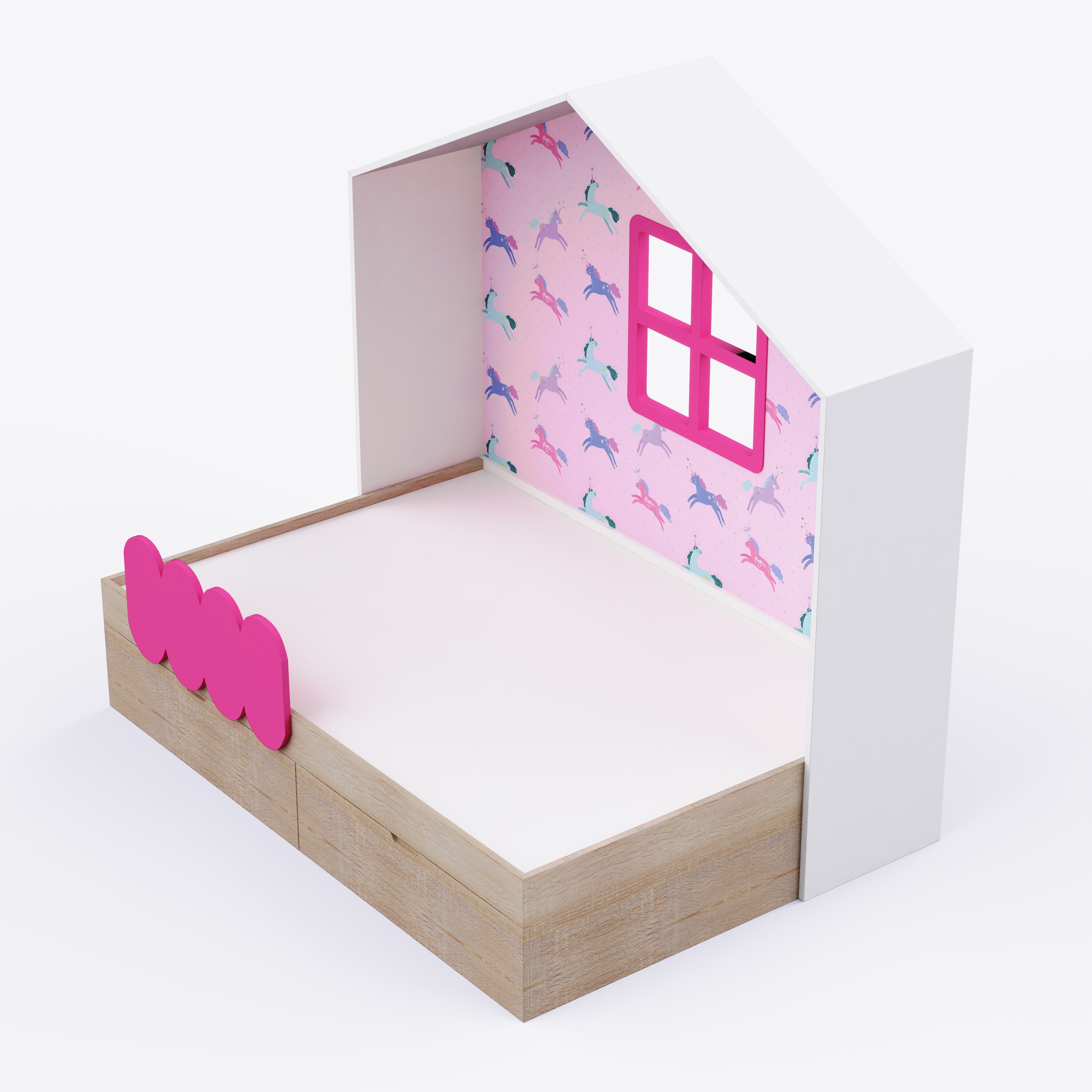 Little Hut Bed 6X4 Drawers On Wheels In Pink Colour53