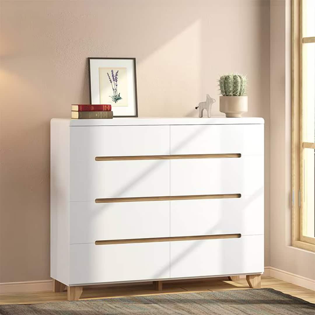 Oslo Engineered Wood Chest of 8 Drawers in White Finish