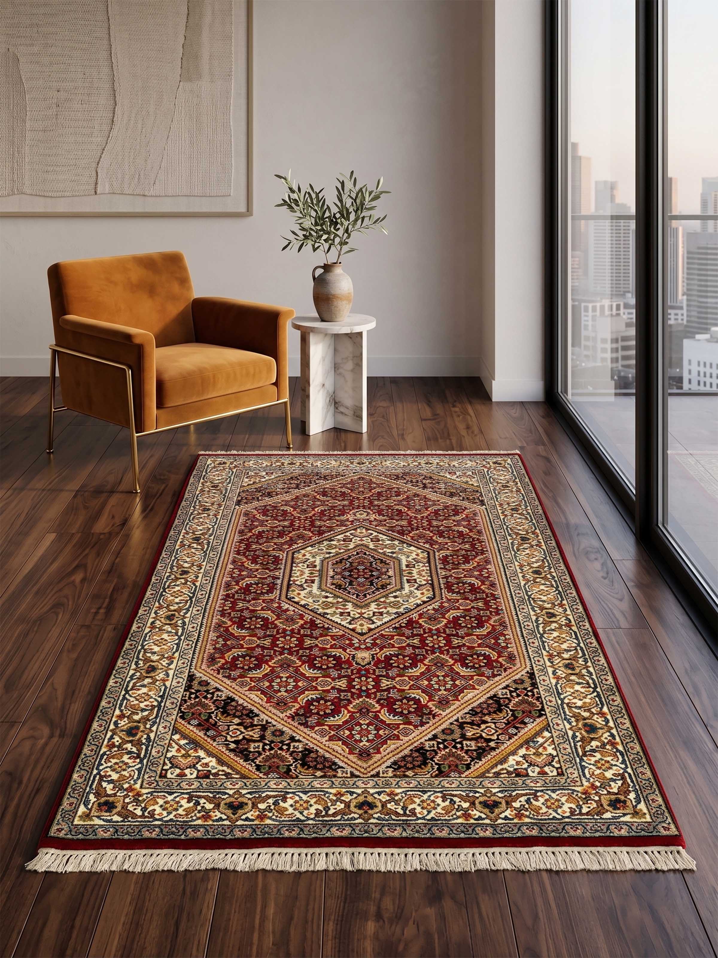 Traditional Bizar Red Bhadohi Wool Hand Knotted Rug