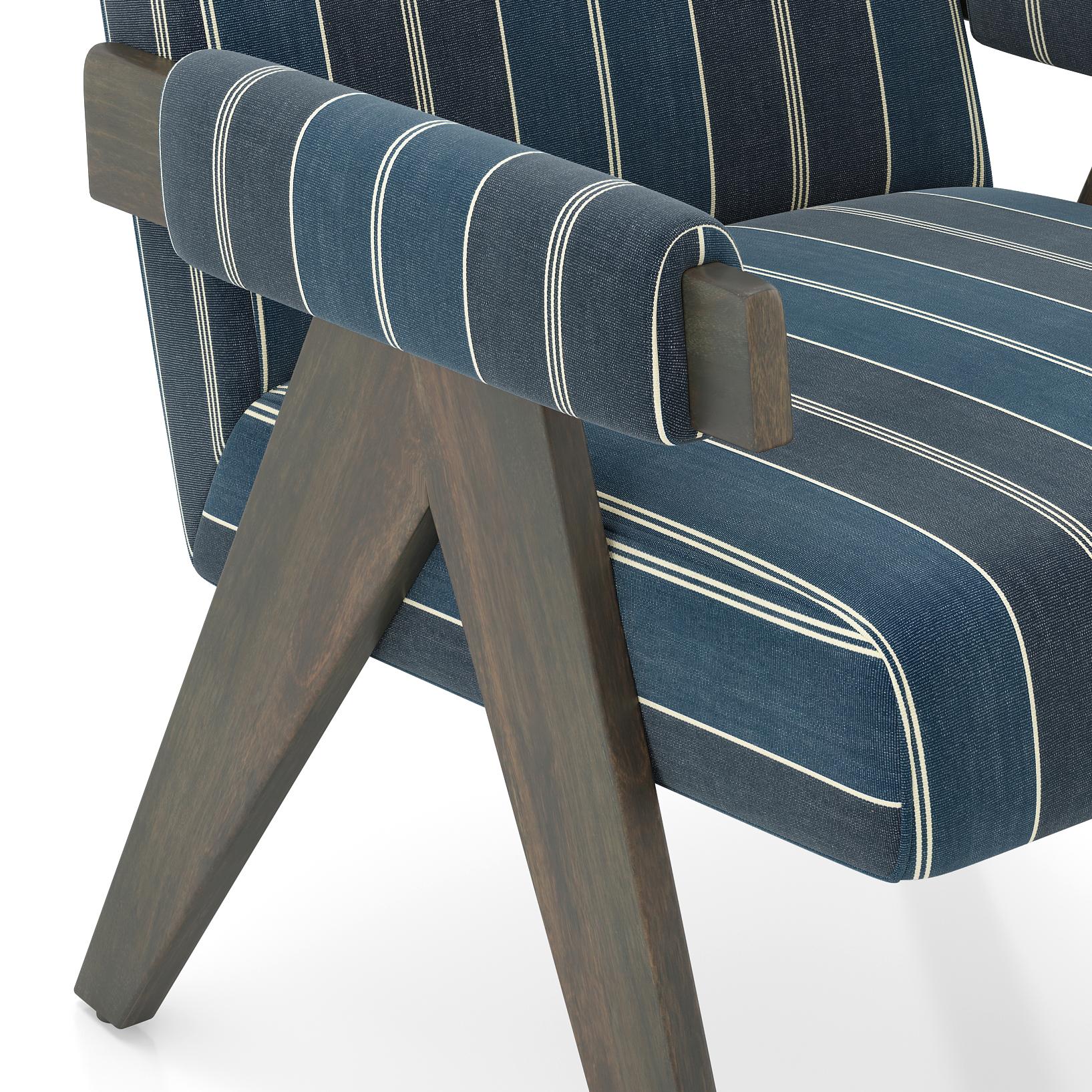 Chandigarh Lounge Chair in Indigo Stripe Colour