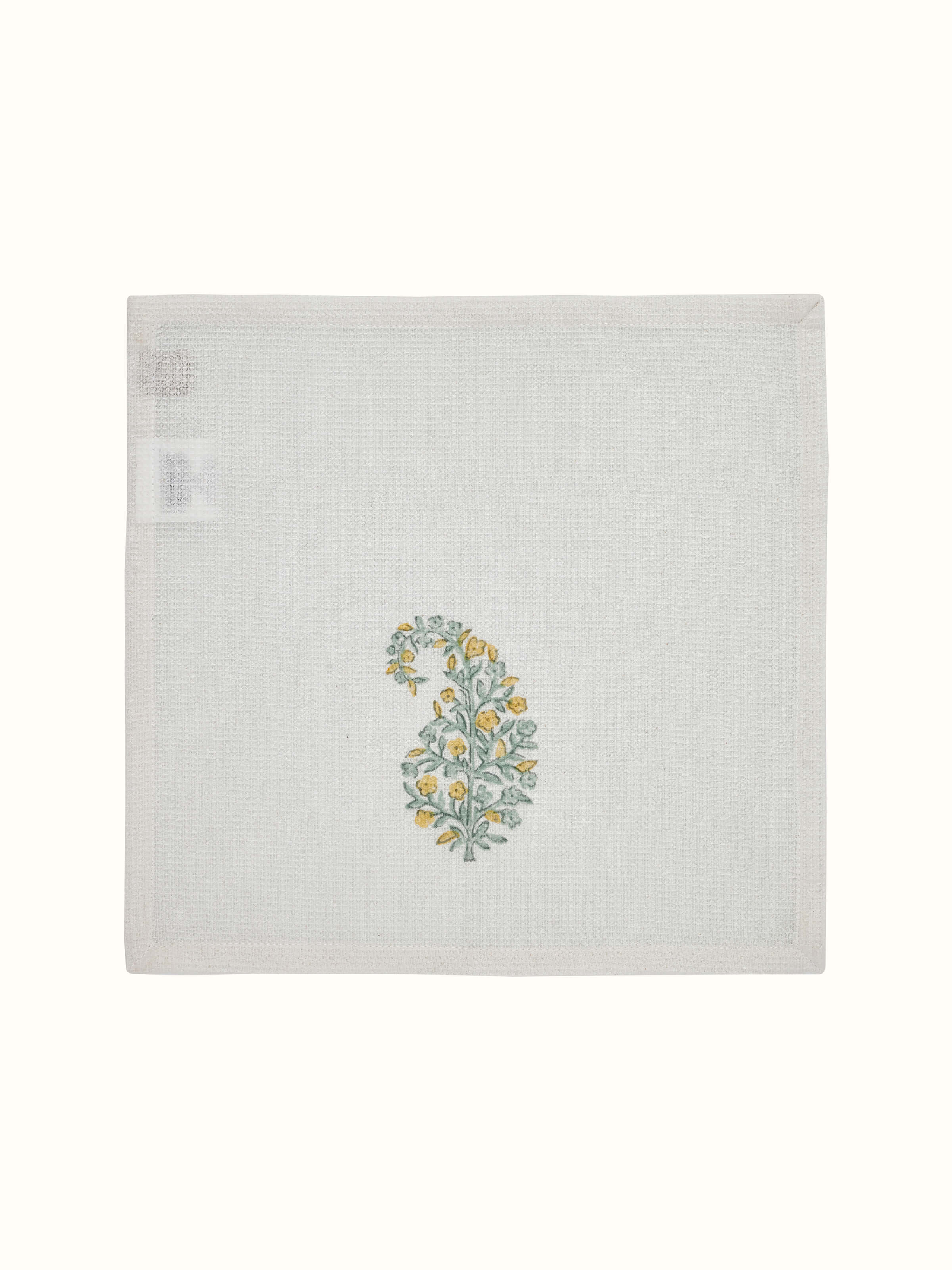 Close-up of Ambi Buta Yellow Floral Cotton Sanganeri Block Printed Face Towels highlighting the floral block print pattern.