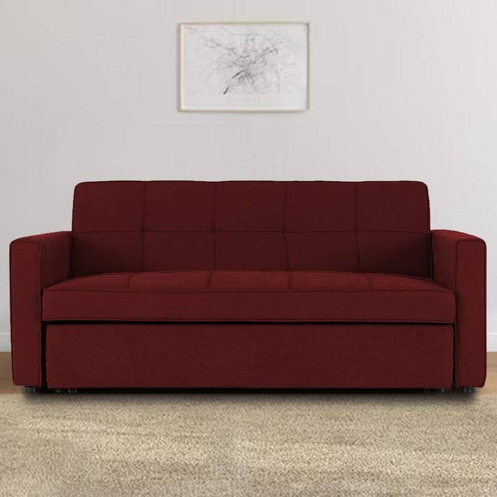 Medas 3 Pull Out Sofa Cum Bed In Maroon Colour