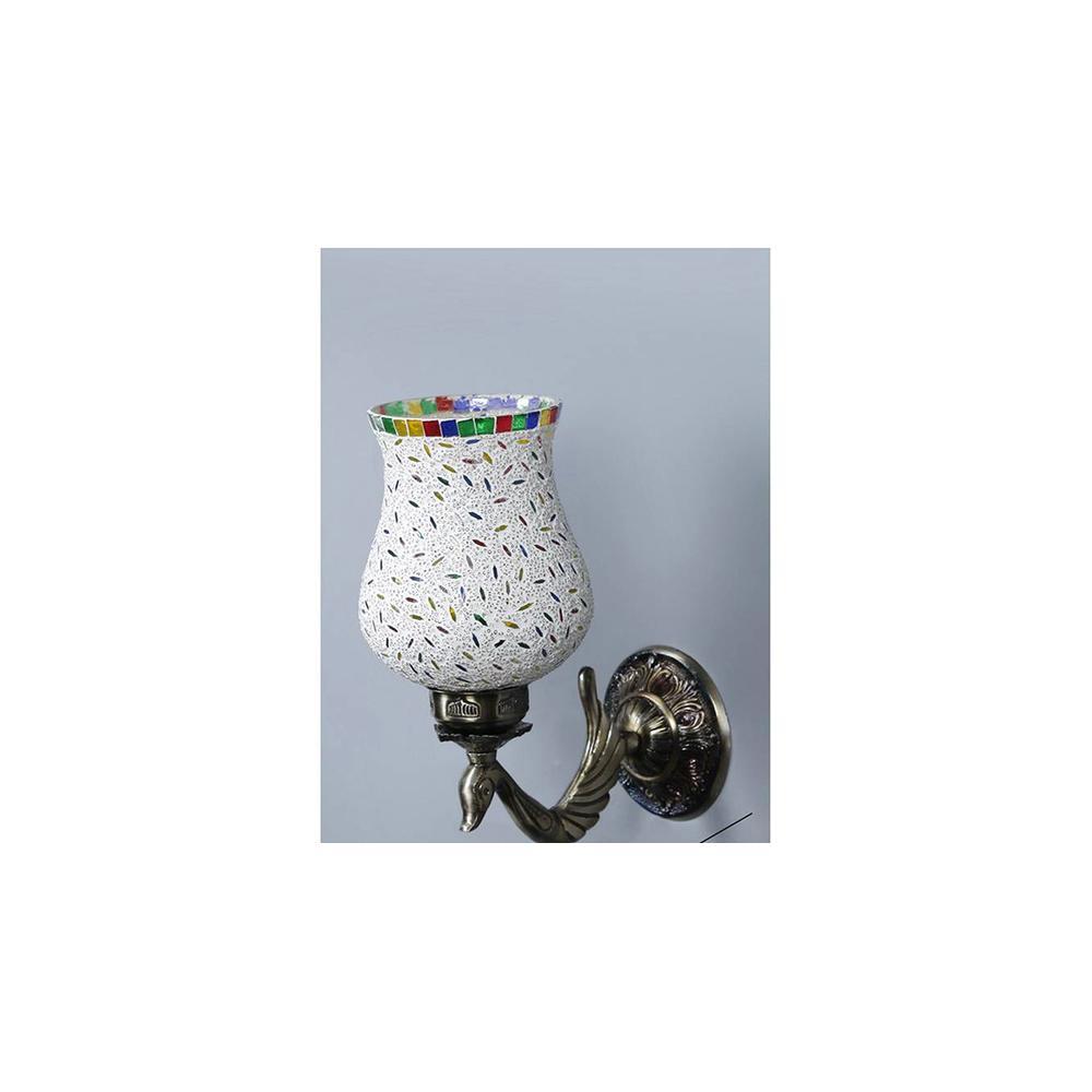 Barkley Antique Metal Peacock Wall Lamp with Multicolor Mosaic Glass