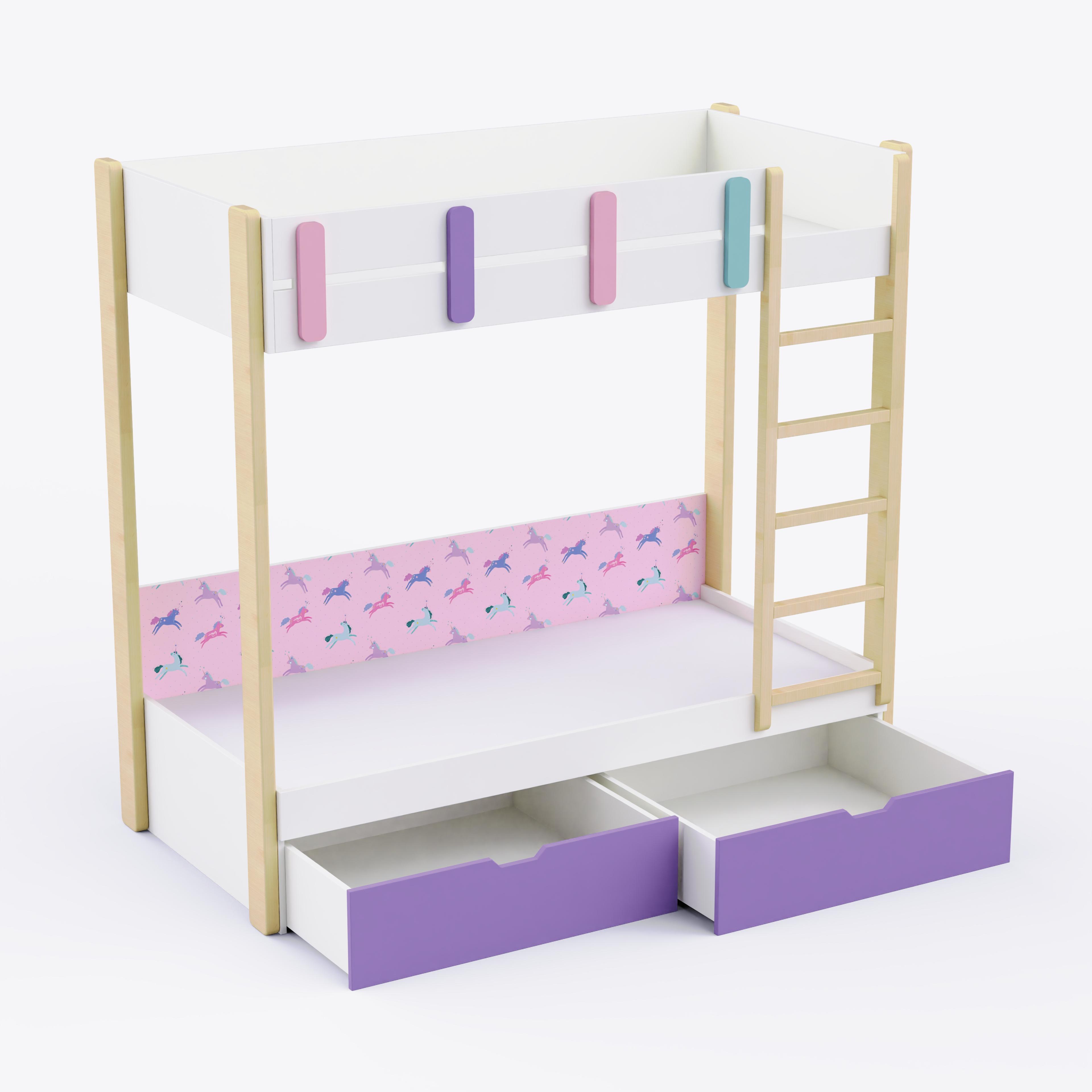 Pine Tree Single Size Bunk Bed In White & Pink Colour