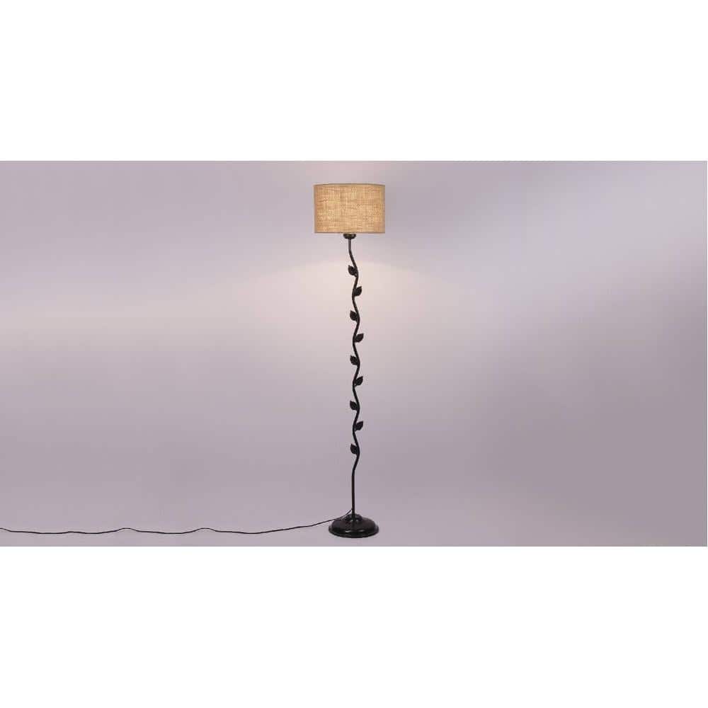 Abigail Beige Natural Fiber Floor Lamp with Black Iron Base