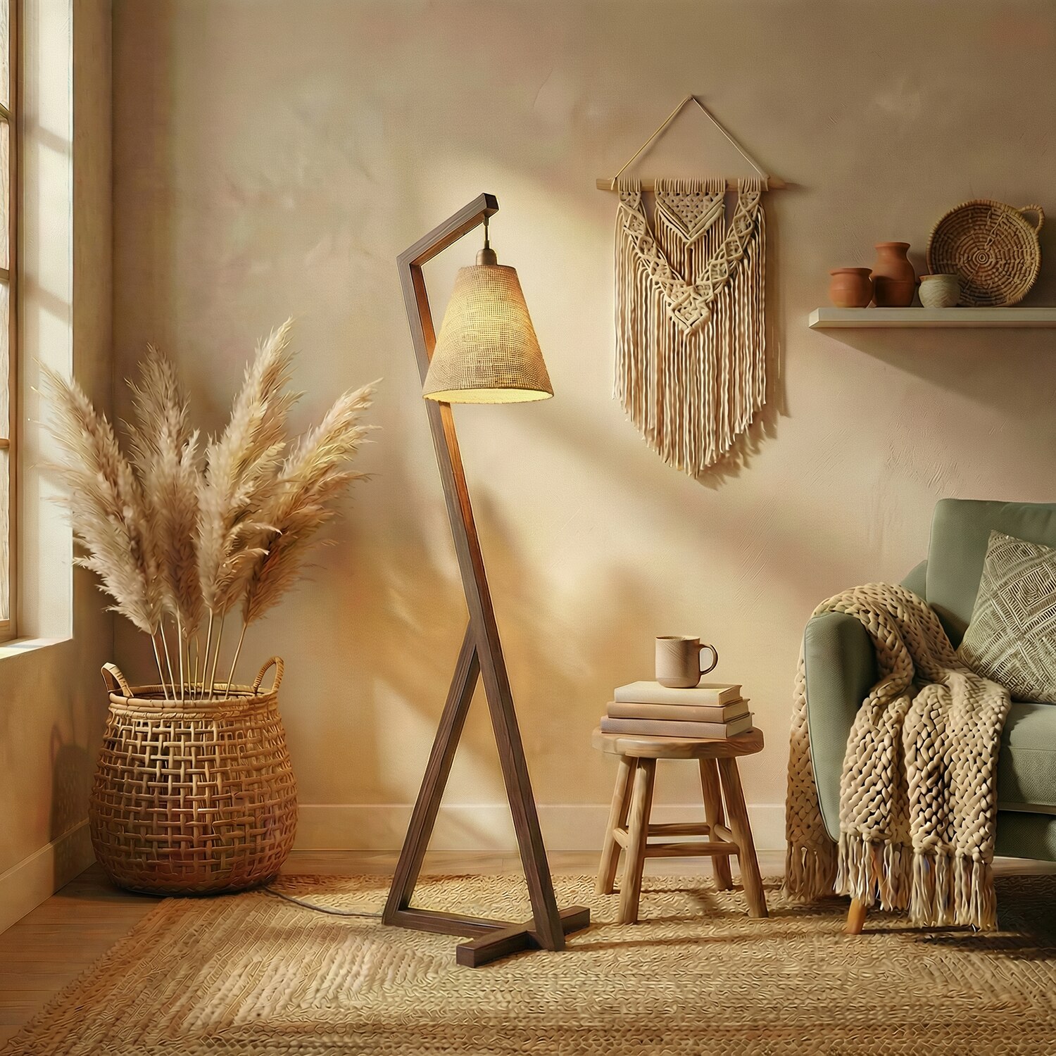 Zed Beige Jute Floor Lamp with Beige Jute Base
