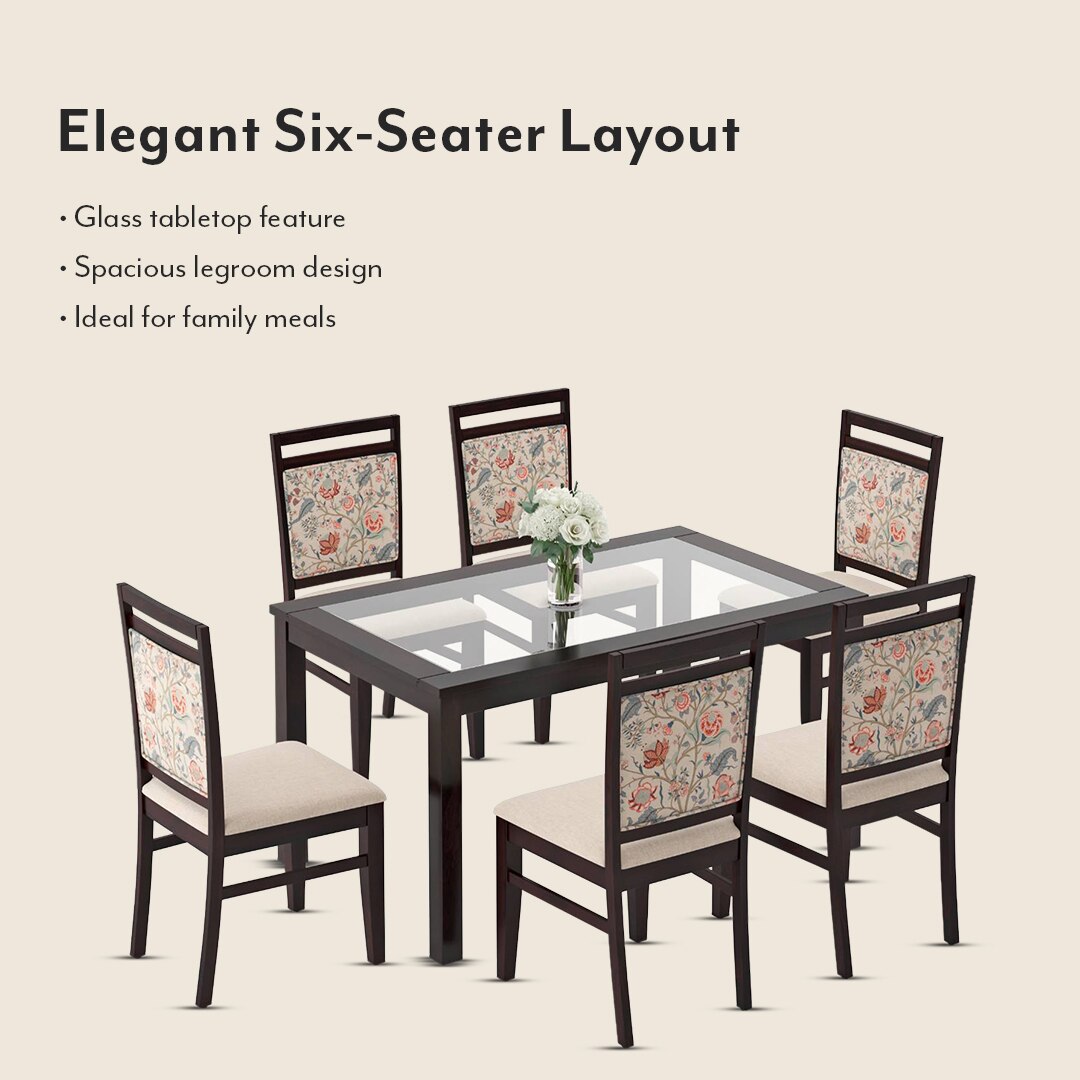 Floyd 6 Seater Dining Table Glass Top With Set Of 6 Alaine Dining Chairs