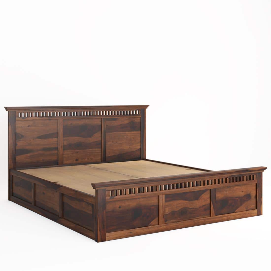 Madhvi Solid Wood King Size Bed In Box Storage Bed In Provincial Teak Finish