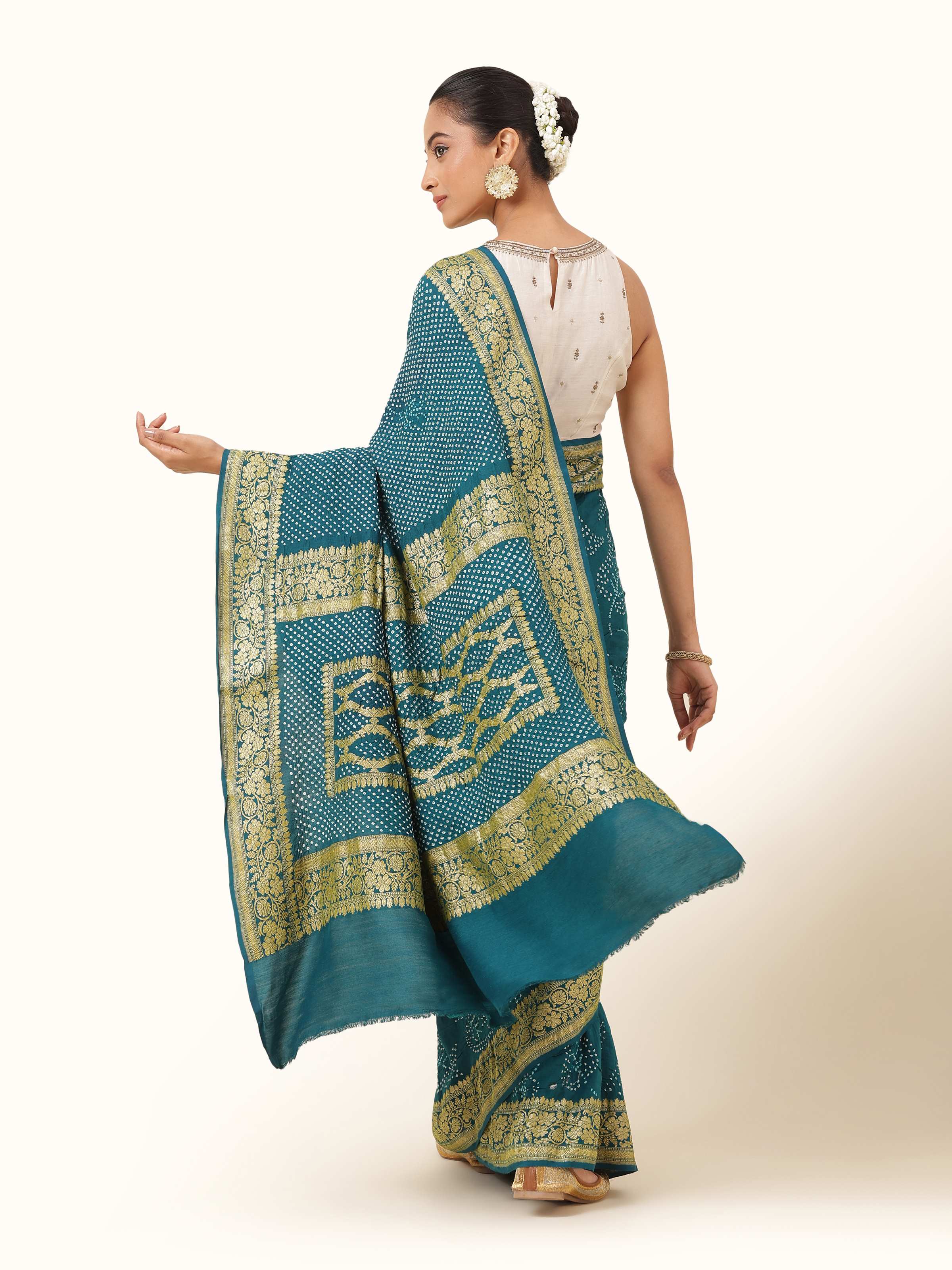 Dark Turquoise Silk Bandhani Saree