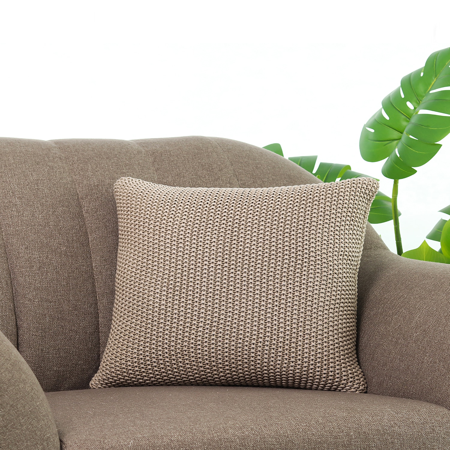 Knitted Purl Stone Cotton Cushion Cover 16X16  Inches - Pluchi