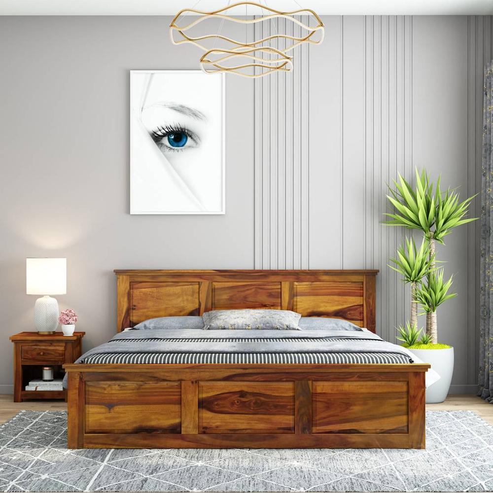 Stainfleld Sheesham Wood Queen Size Bed Non Storage Bed Honey OakOak Finish (60 x 78 inches)