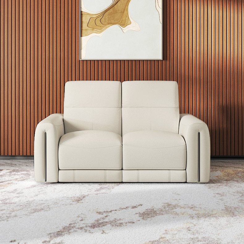 Linaro Leather Two Seater Double Motor Recliner In Grey Colour