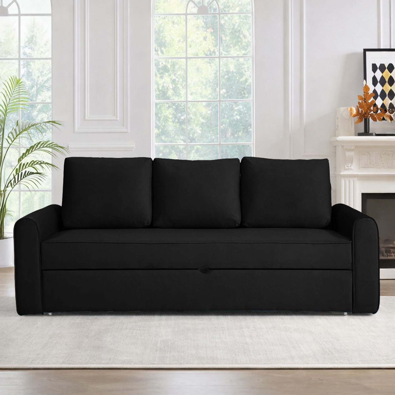 Clevam 3 Seater Pull Out Sofa cum Bed  in Black Colour - Home Lifestylez