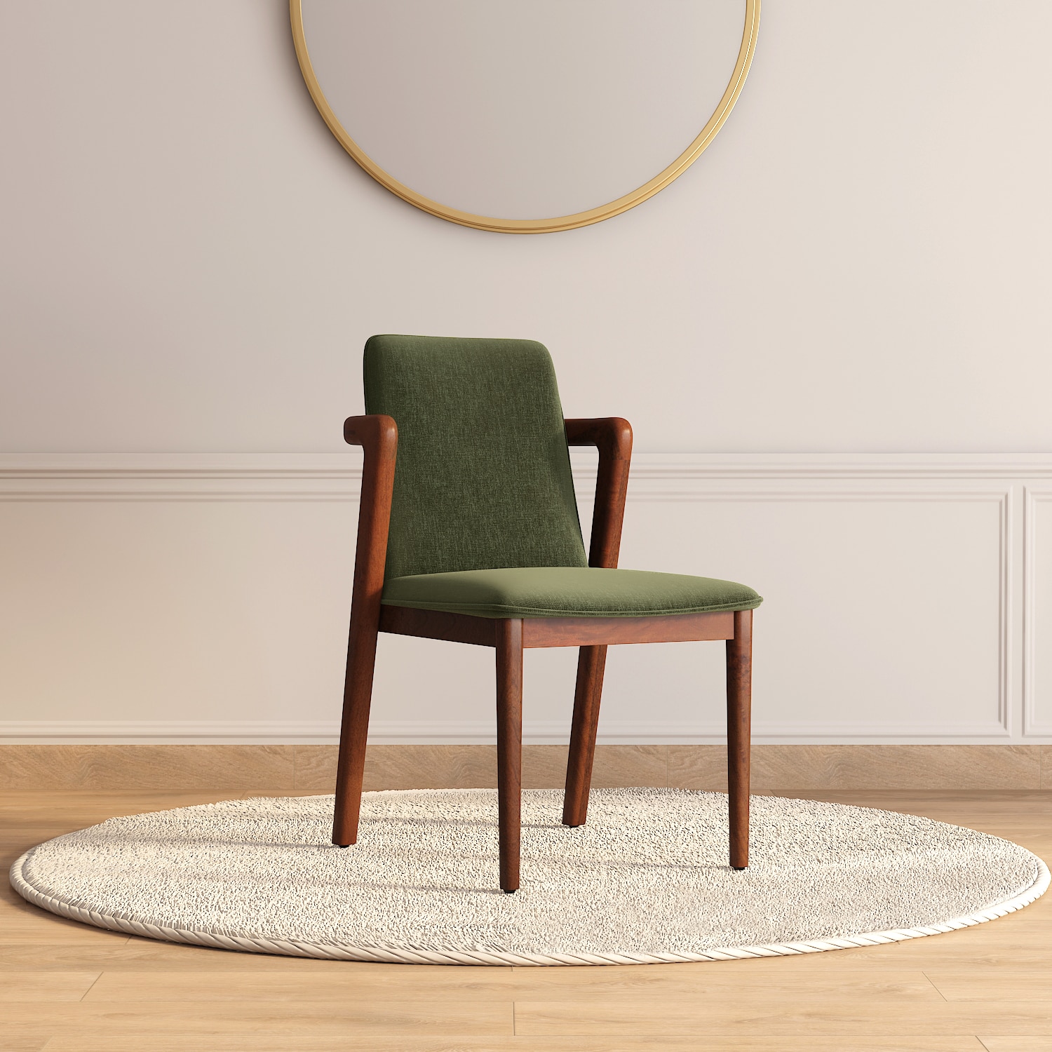 Harper Solid Wood Single Dining Chair In Honey Finish with Moss Green Colour
