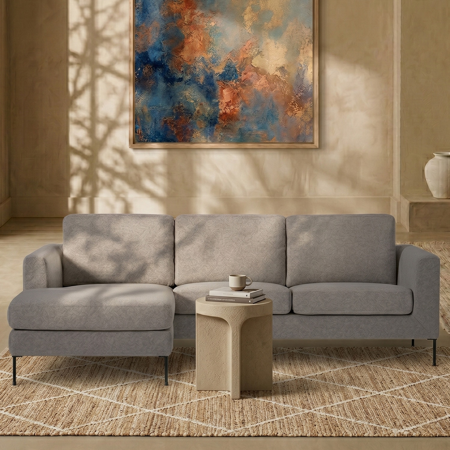 Modernelegance Wood Right Aligned 3-Seater With Upholstery Non Storage Sofa In Grey Colour - Nestroots