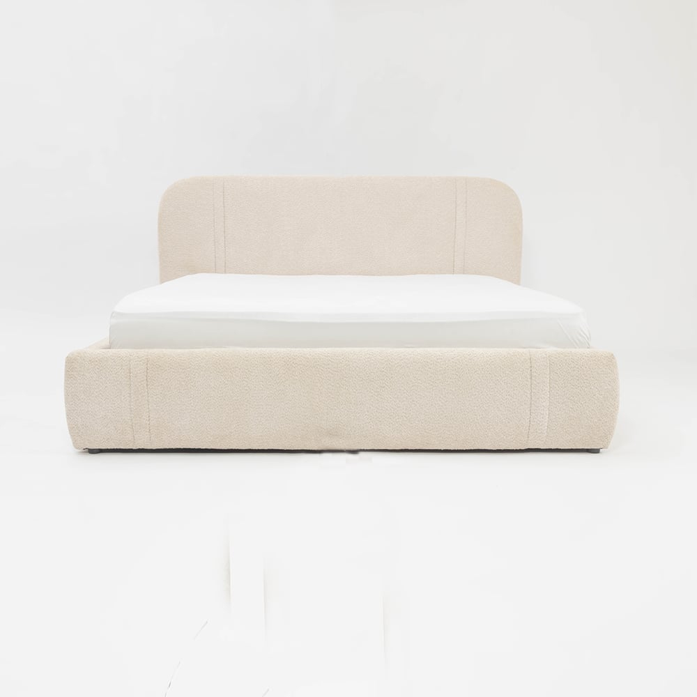 Boucle Engineered Wood Double  Size Bed Without Storage (White Colour) - Living Shape