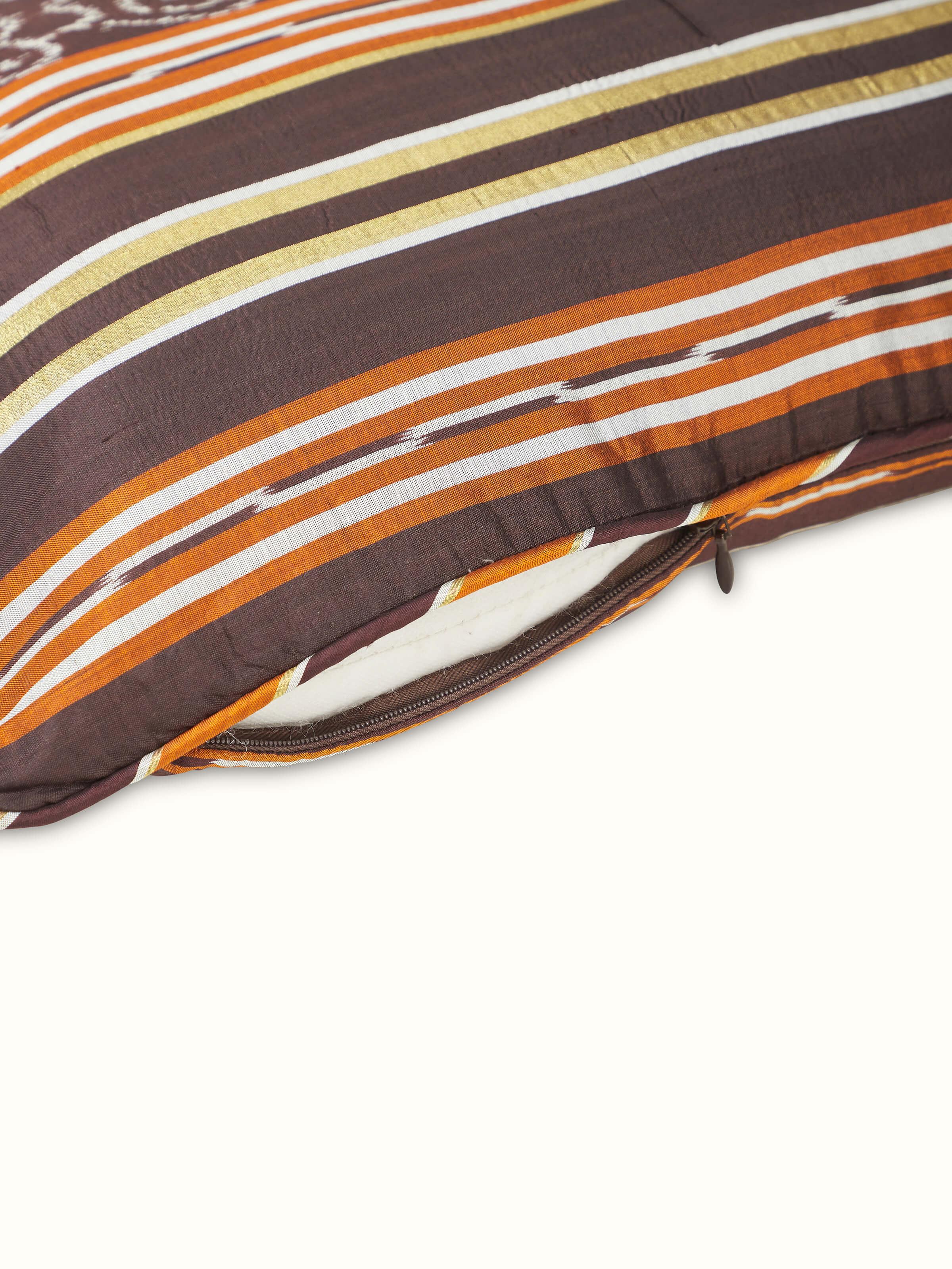 Detailed side view focusing on the fine fabric weave and vibrant stripes