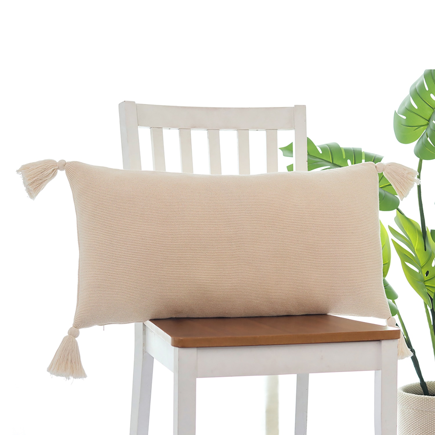 Marina Knit Cotton Pillow Cover Natural 14X27 Inches