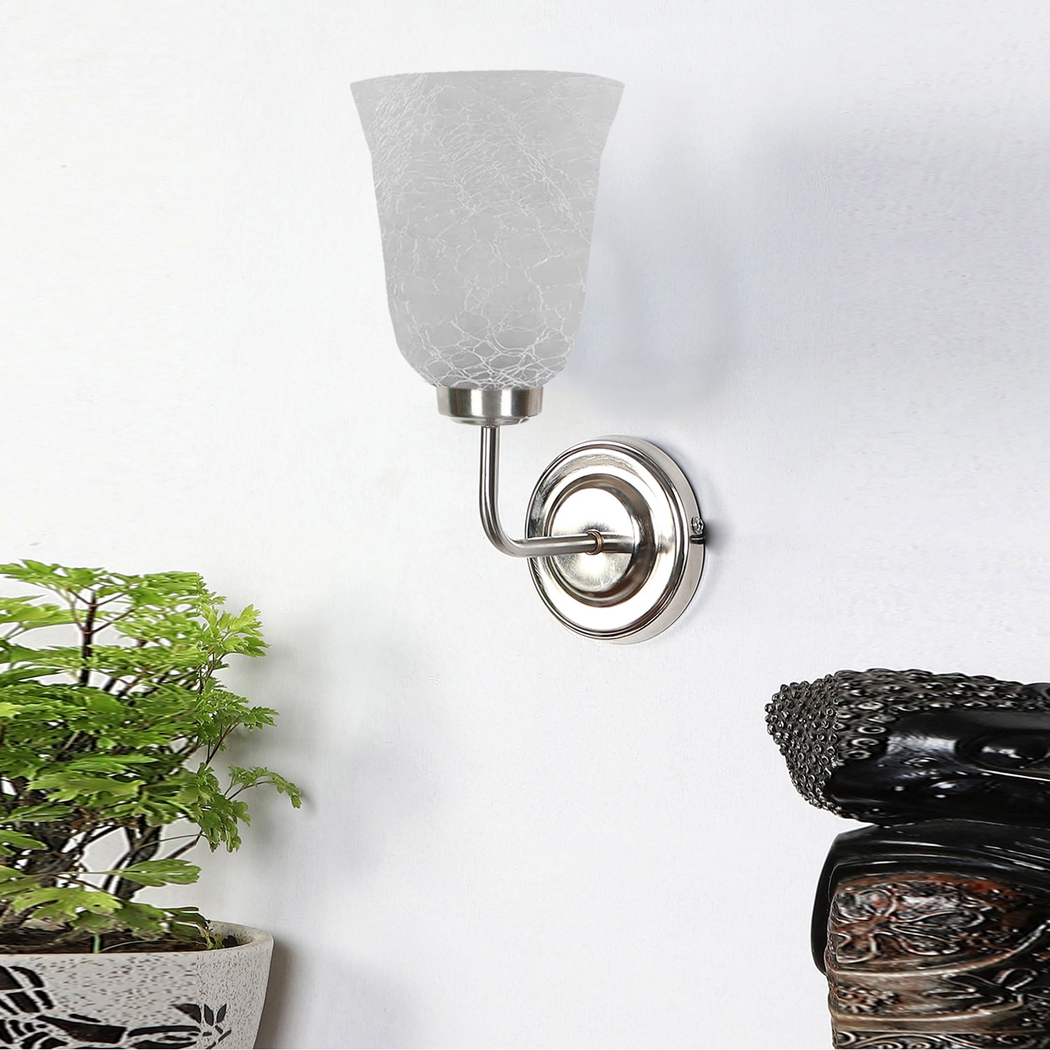 Devansh Metal Electric Wall Light in Steel Colour with White Shade Count of 1 Light - Devansh