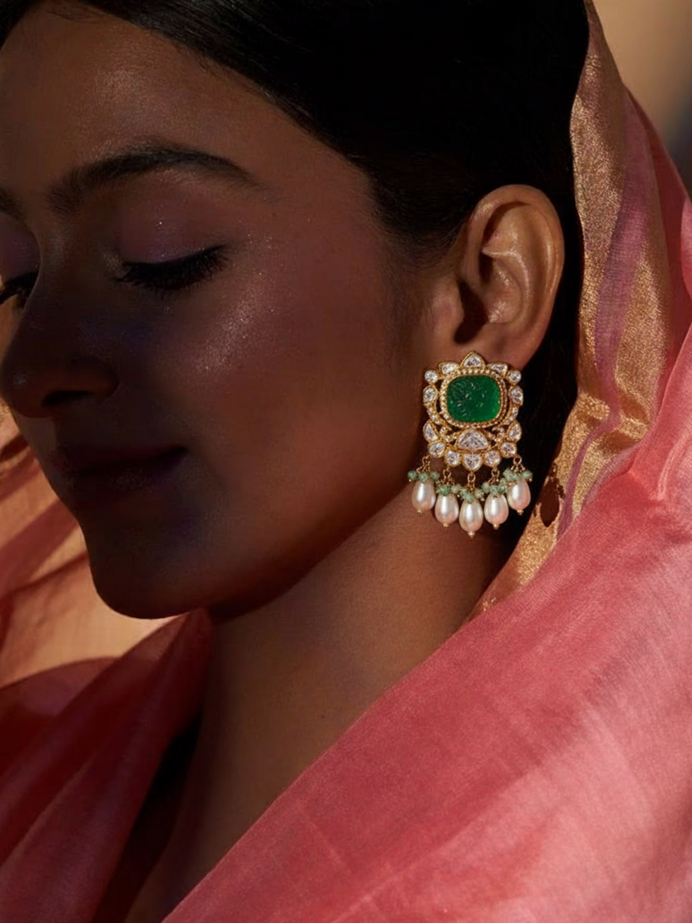 Lifestyle view of Silver Smithing Drops Earrings — Swadesh