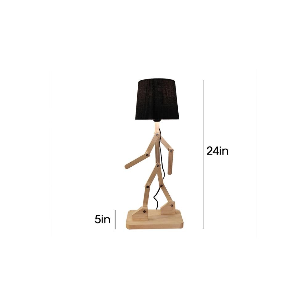 Moonwalker Beige Wooden Table Lamp with Black Fabric Lampshade