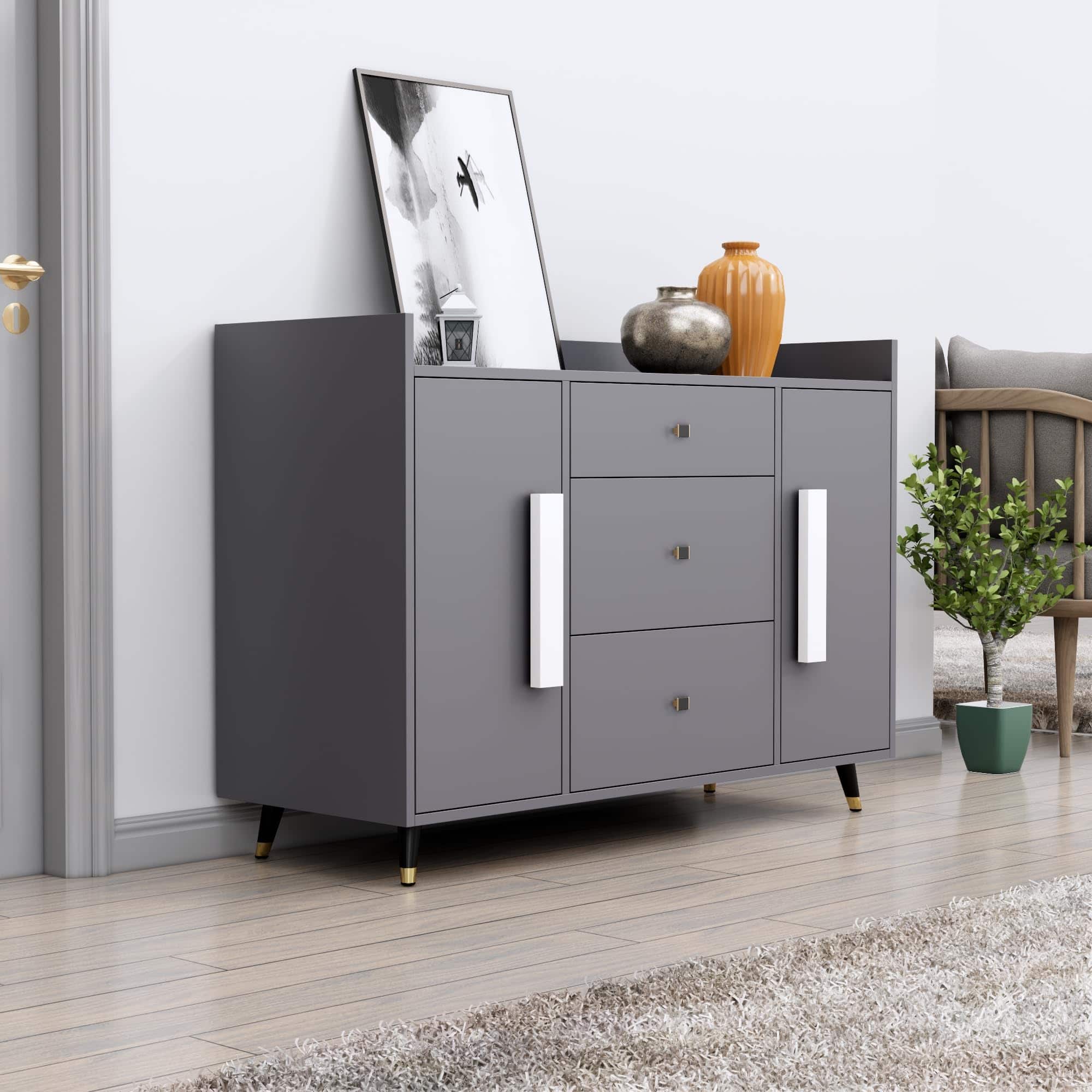 Hexa Red Multipurpose Storage Cabinet With 3 Drawer 2 Door in Slate Grey Colour - HexaRed
