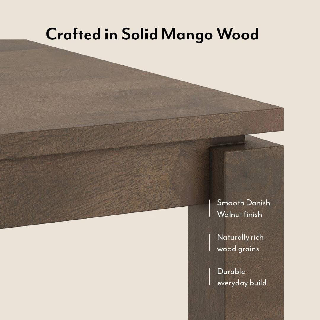 Atlas Solid Wood 4 Seater Dining Table In Danish Walnut Finish With Reed Dining Chairs