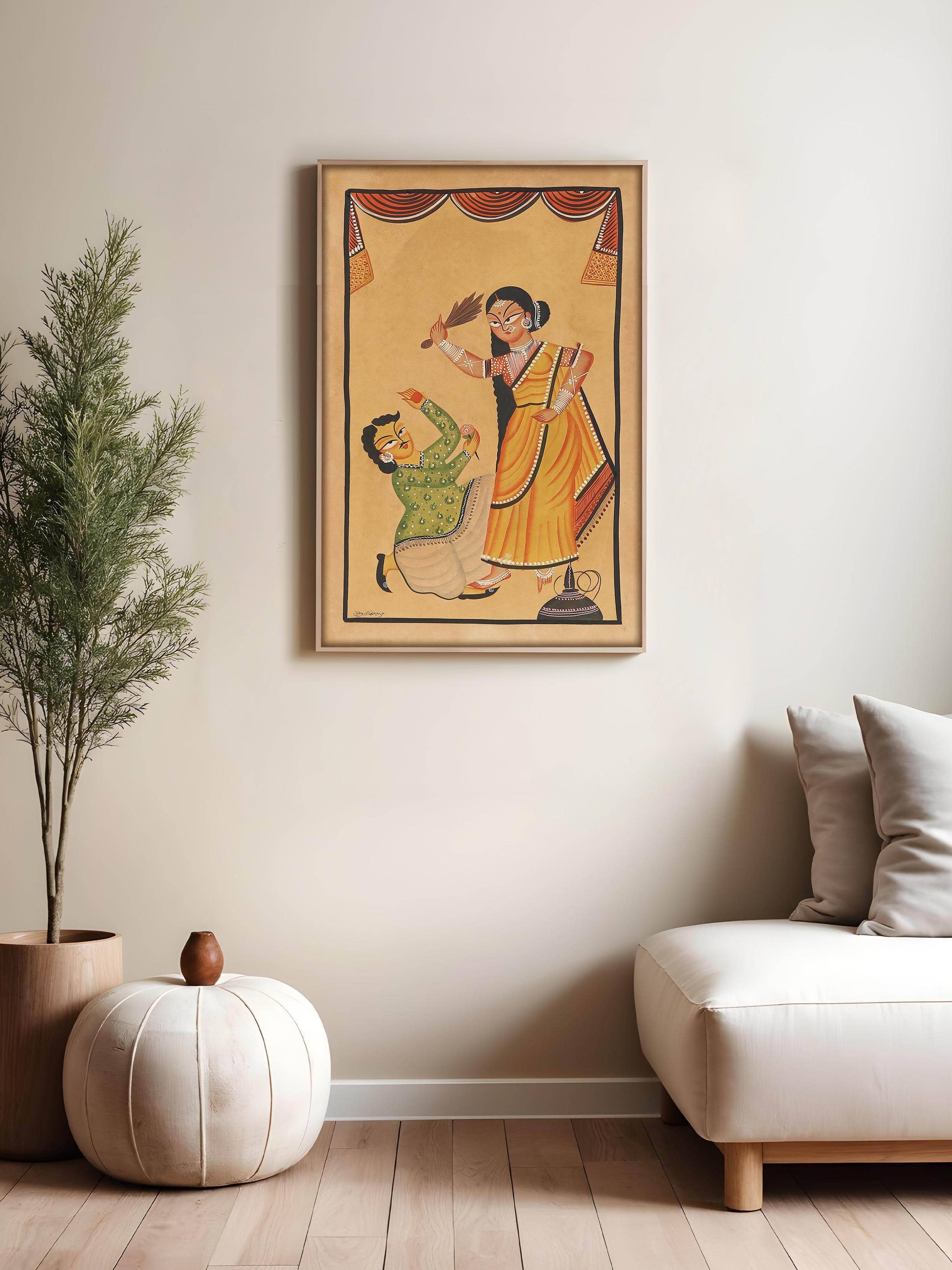 Woman Man Kalighat Painting