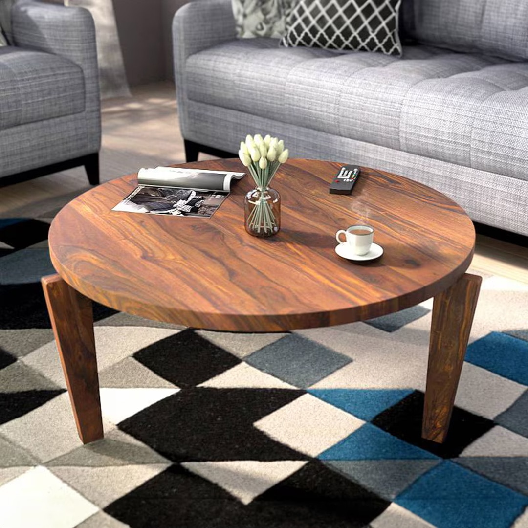 Meridian Round Solid Wood Coffee Table In Teak Finish