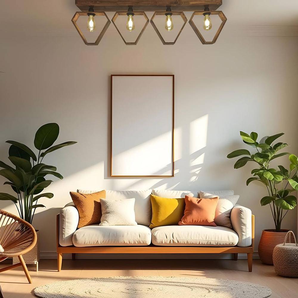 Hexad Brown Solid Wood Ceiling Light